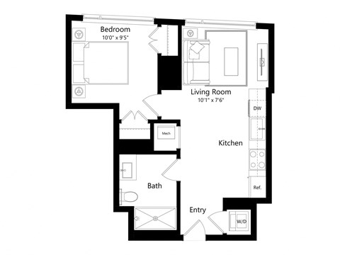 a floor plan of a room with a bedroom and a living room